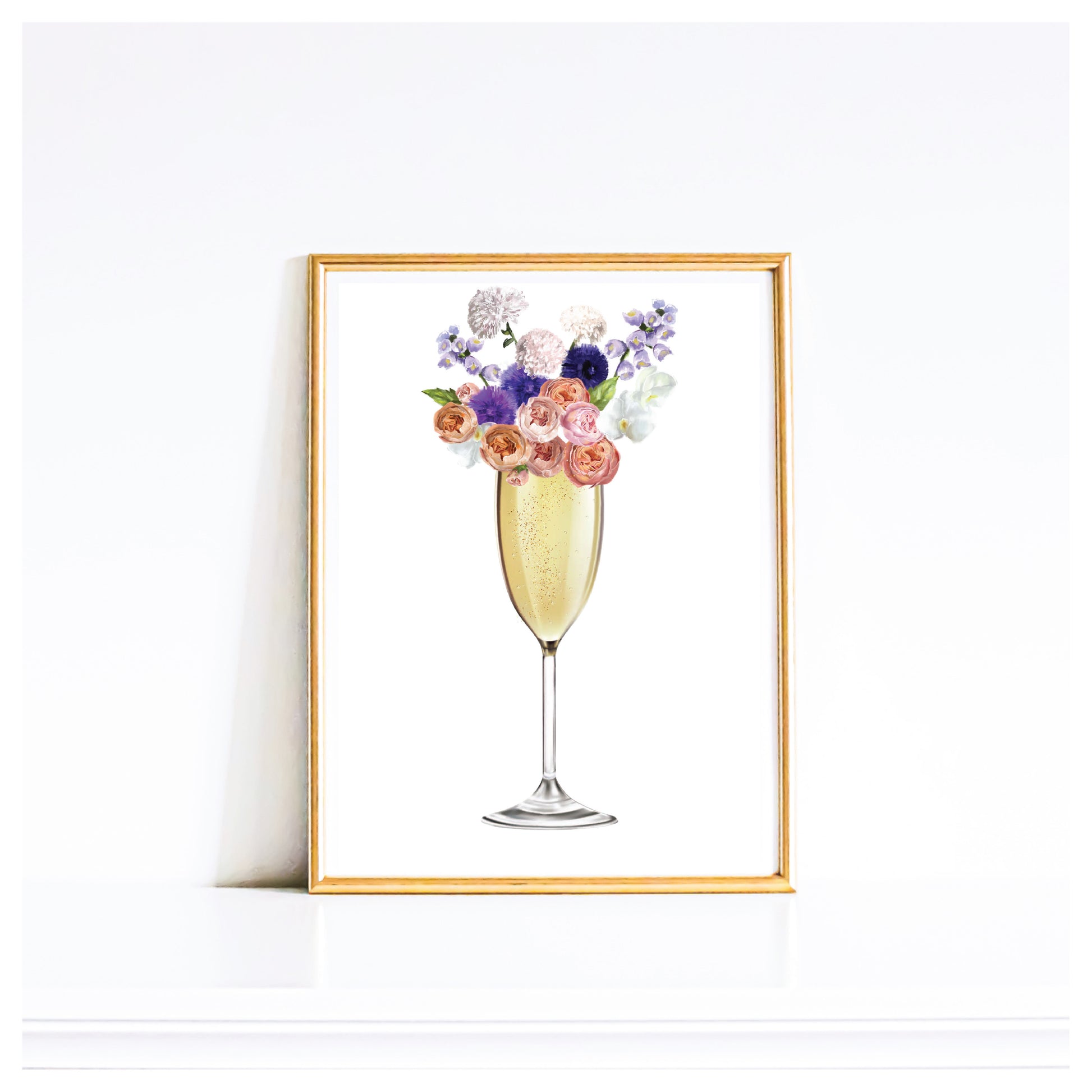 Champagne Glass with Flowers, 8" x 10" Art Print - Gallery360 Designs
