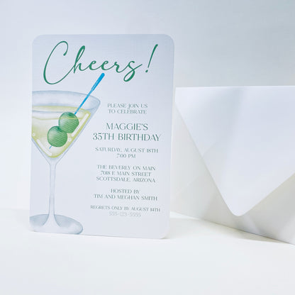 Birthday Party Invitation, Martini Birthday Party Invitation 5 x 7 (Set of 10) - Gallery360 Designs