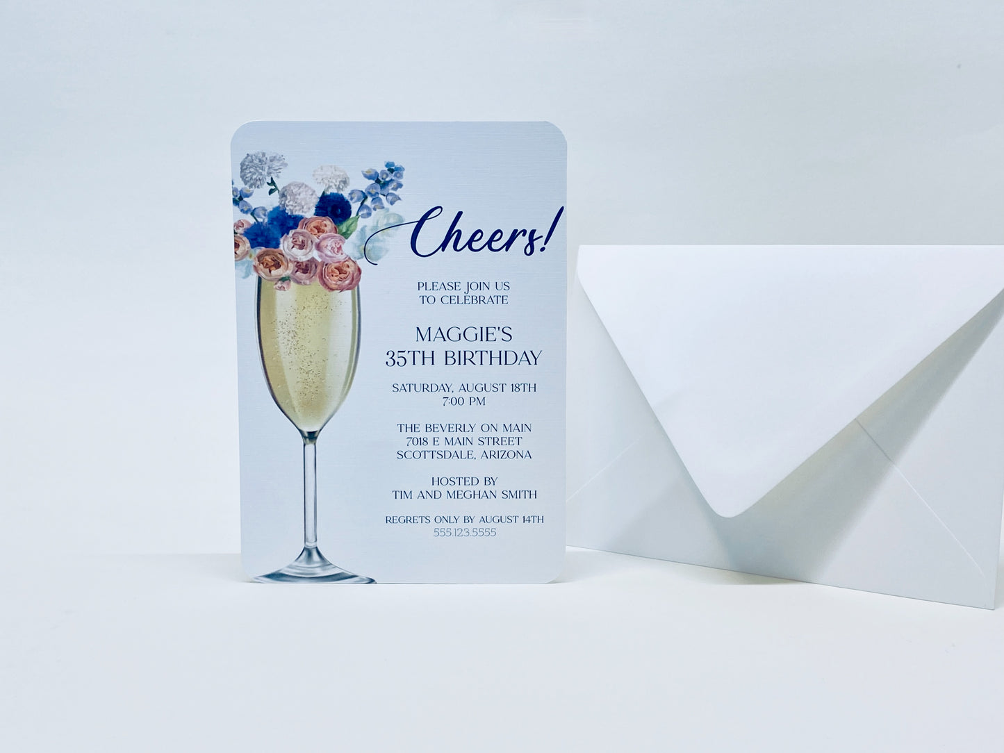 Champagne and Floral Party Invitations, Set of 10 - Gallery360 Designs