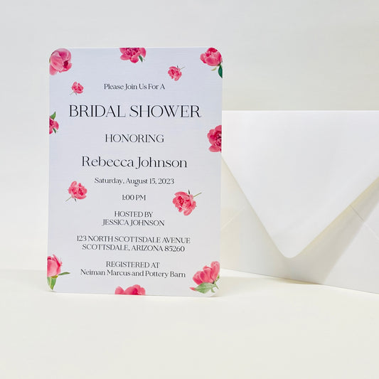 Pink Peony Bridal Shower Invitations with Envelopes, 5 x 7 - Gallery360 Designs