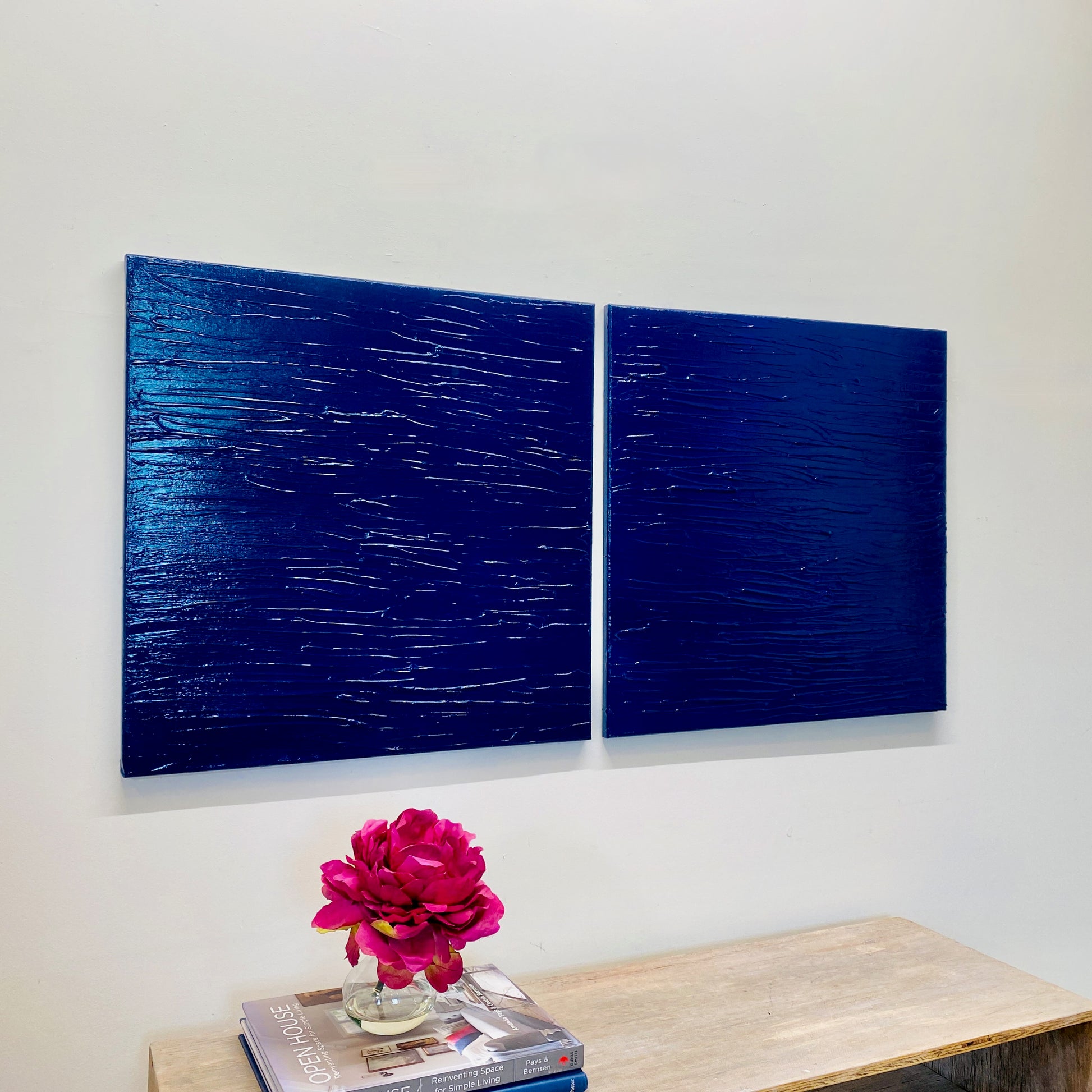 Dark Blue 20  x 20  Abstract Textured Paintings, Set of 2 - Gallery360 Designs