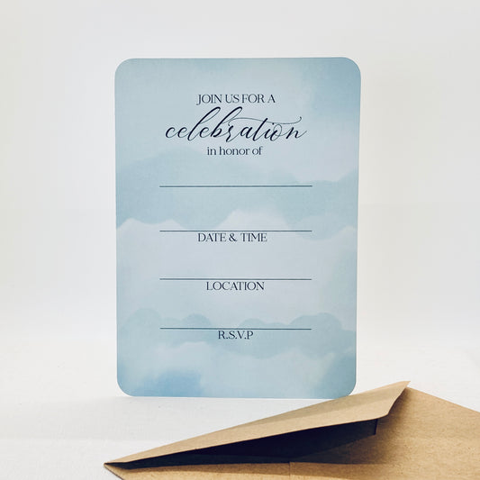 Blue Watercolor Fill In The Blank Invitations for Parties,  Bridal Showers, Bridal Showers, and Birthday Party (Set of 15 Invites with Envelopes) - Gallery360 Designs