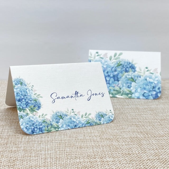 Place Cards with Blue Hydrangeas for Weddings, Showers, and Dinner Parties, 10 Per Package - Gallery360 Designs